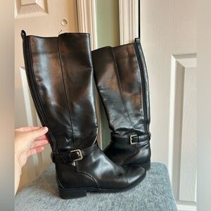 Tall Black Women's Riding Boots with Buckle Accent